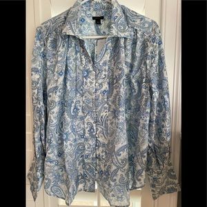 New Ann Taylor Blue White Paisley Blouse